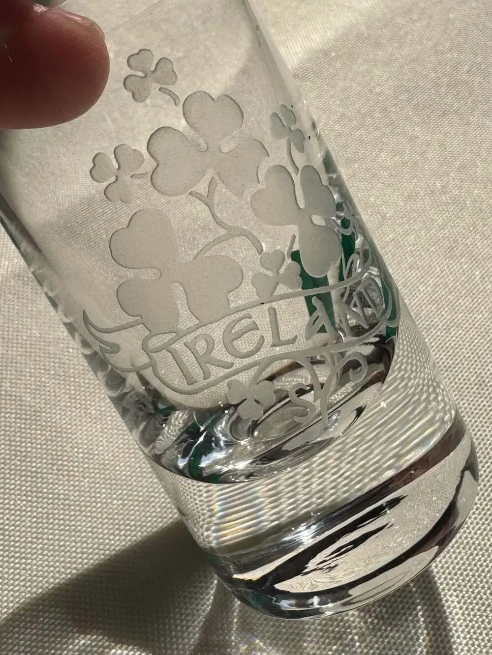 Shamrock Crystal Ireland Souvenir Etched Shamrock Shot Glass with Box
